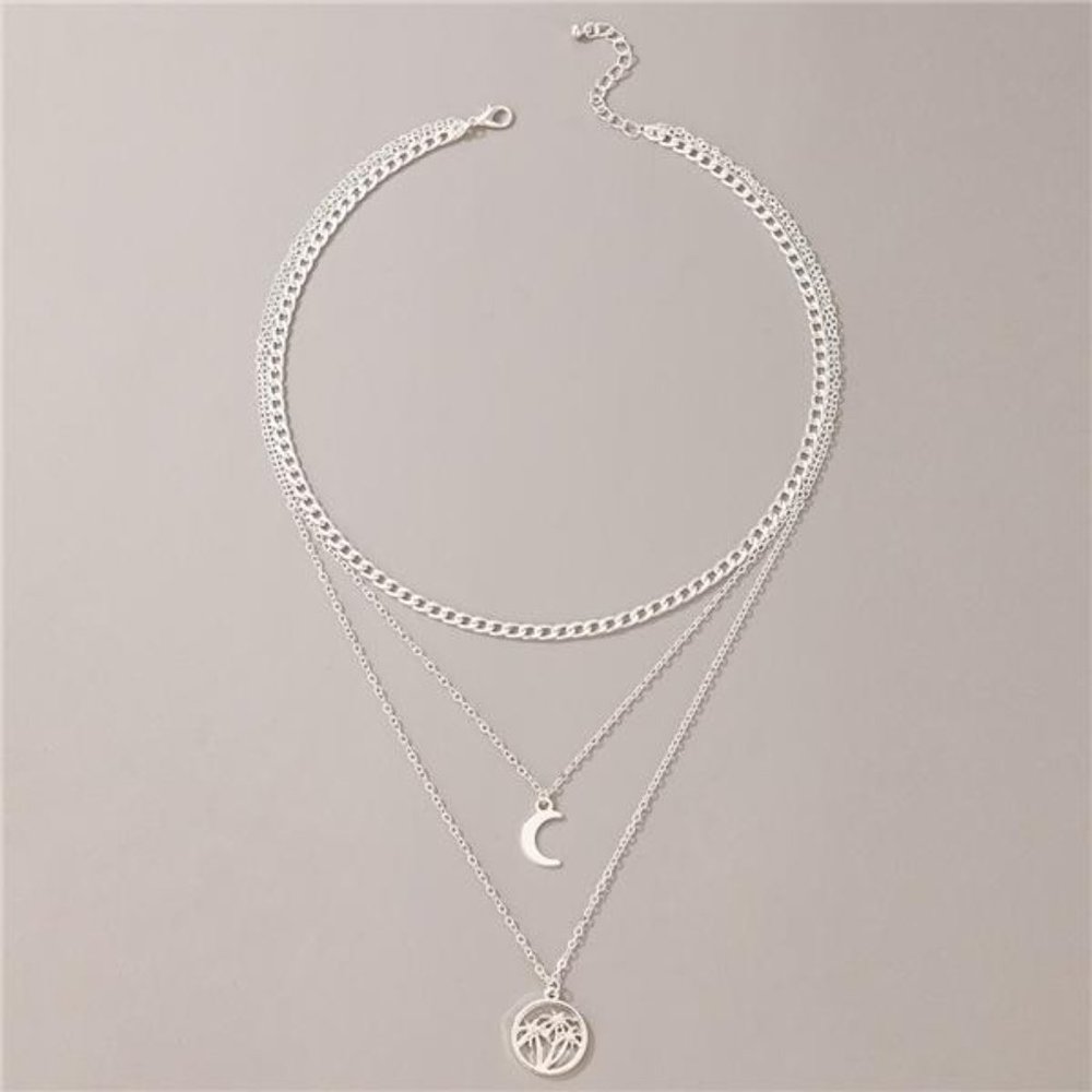 New Moon and Palm Trees Layered Necklace